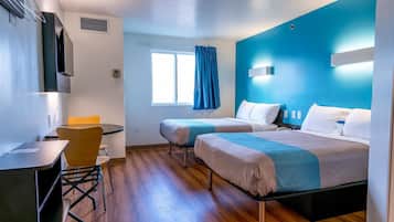 Desk, free WiFi, bed sheets, alarm clocks