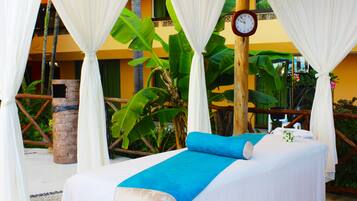 Outdoor treatment areas, aromatherapy, hot stone massages