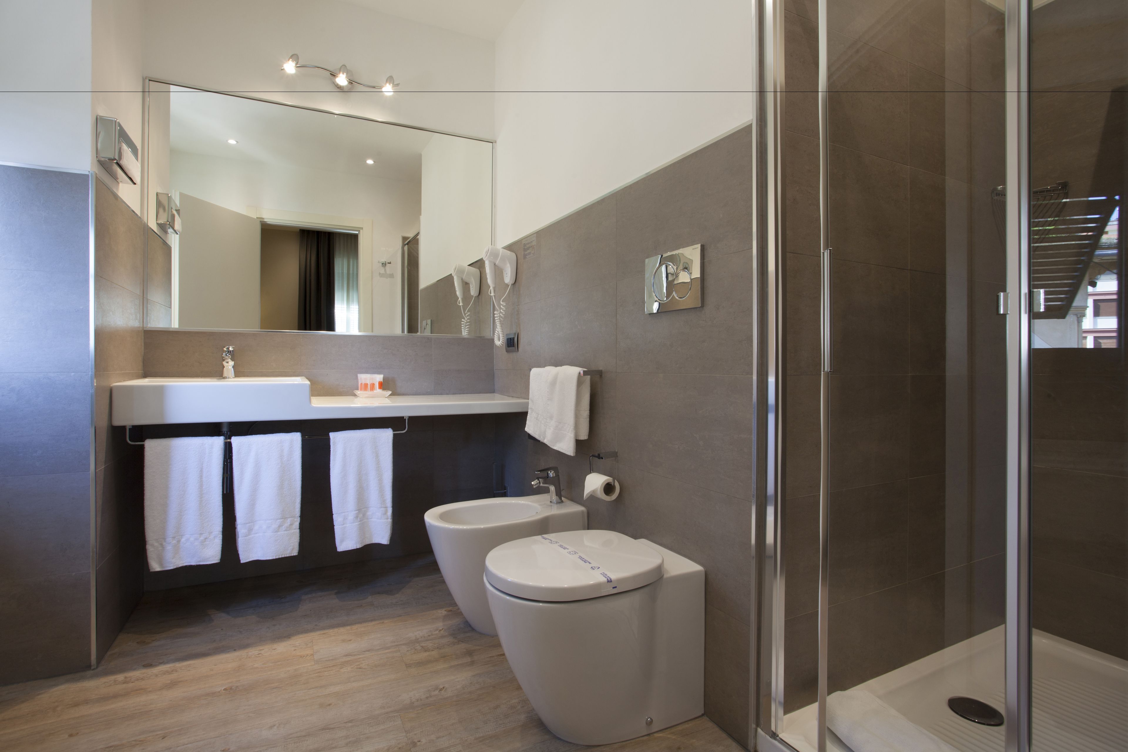 shower, free toiletries, hair dryer, bidet