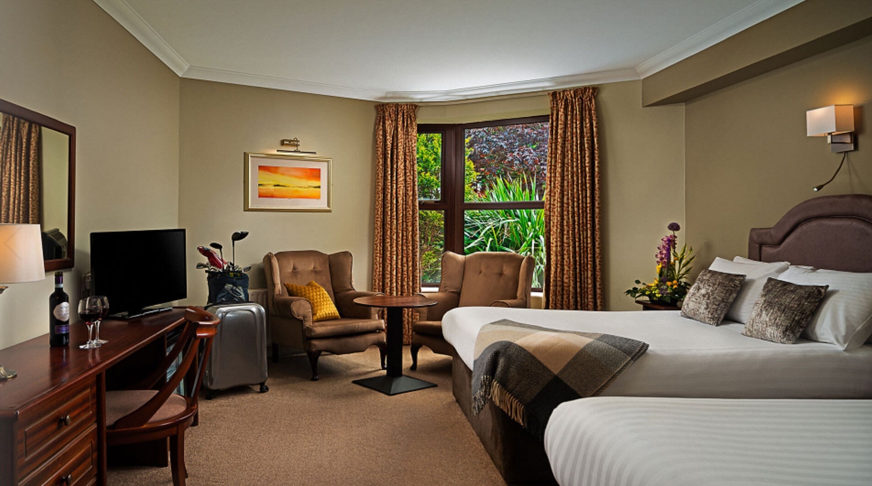 individually decorated, individually furnished, desk, iron/ironing board