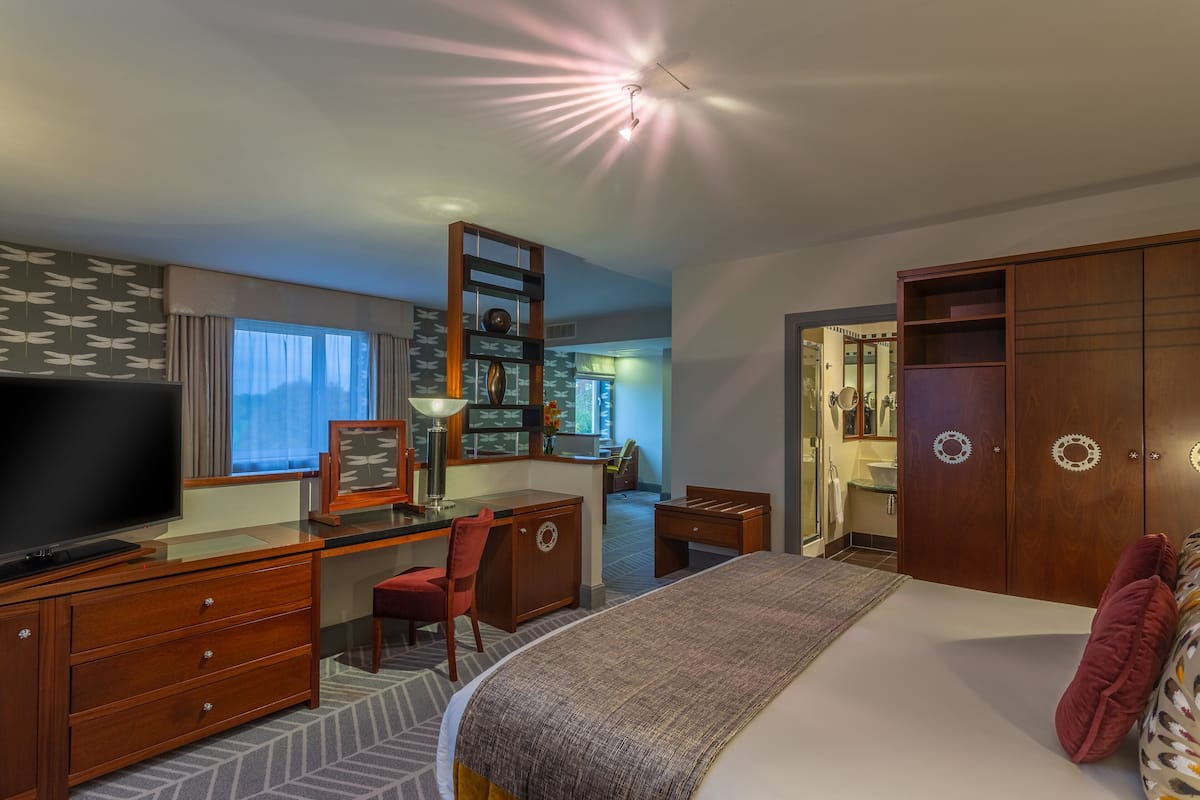 Suite junior, 1 cama de matrimonio grande, vistas al parque | 1 dormitorio, ropa de cama hipoalergénica, minibar y caja fuerte