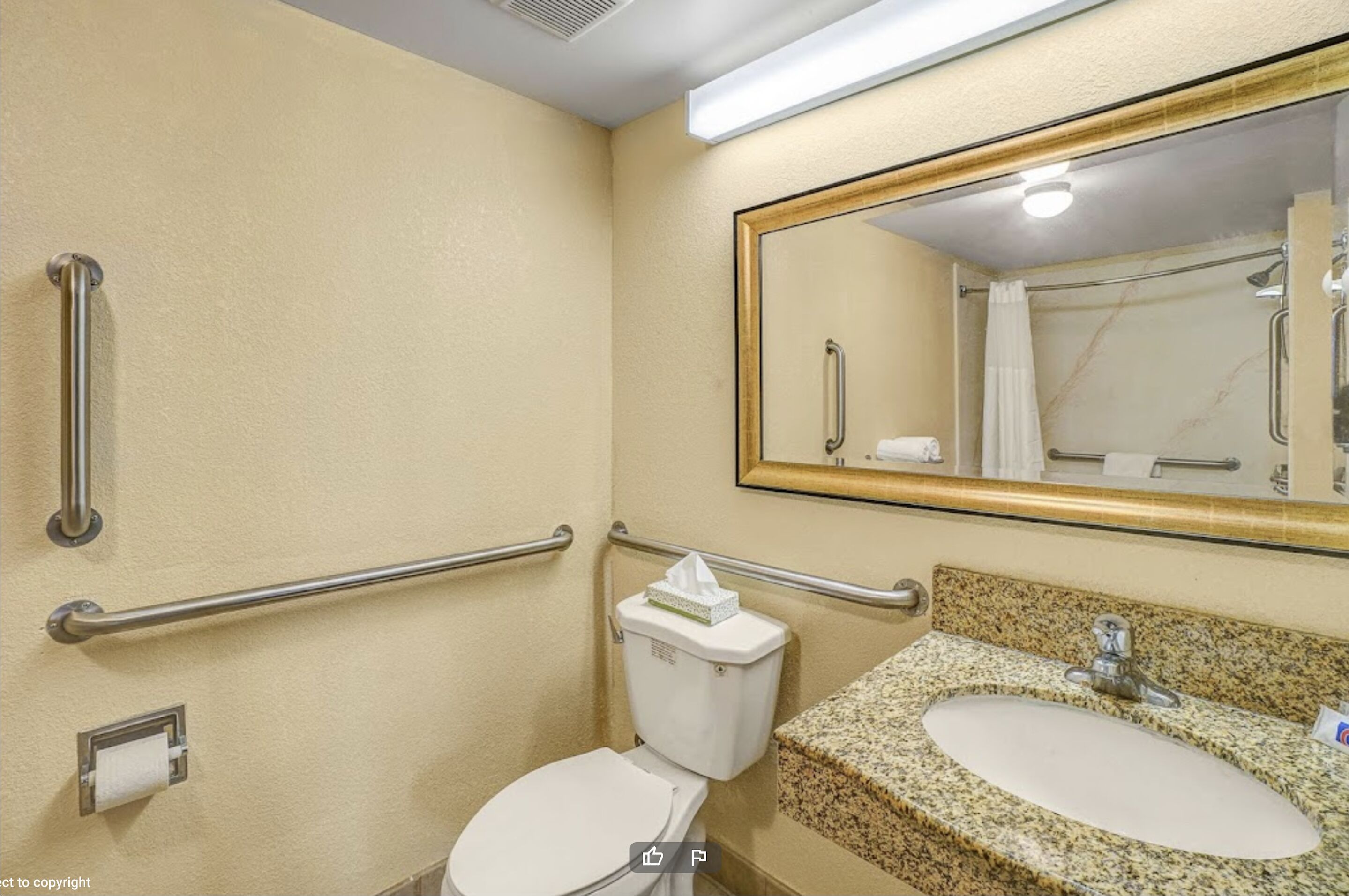 combined shower/bathtub, towels, soap, toilet paper