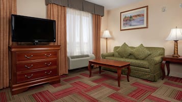 32-inch flat-screen TV with cable channels, TV