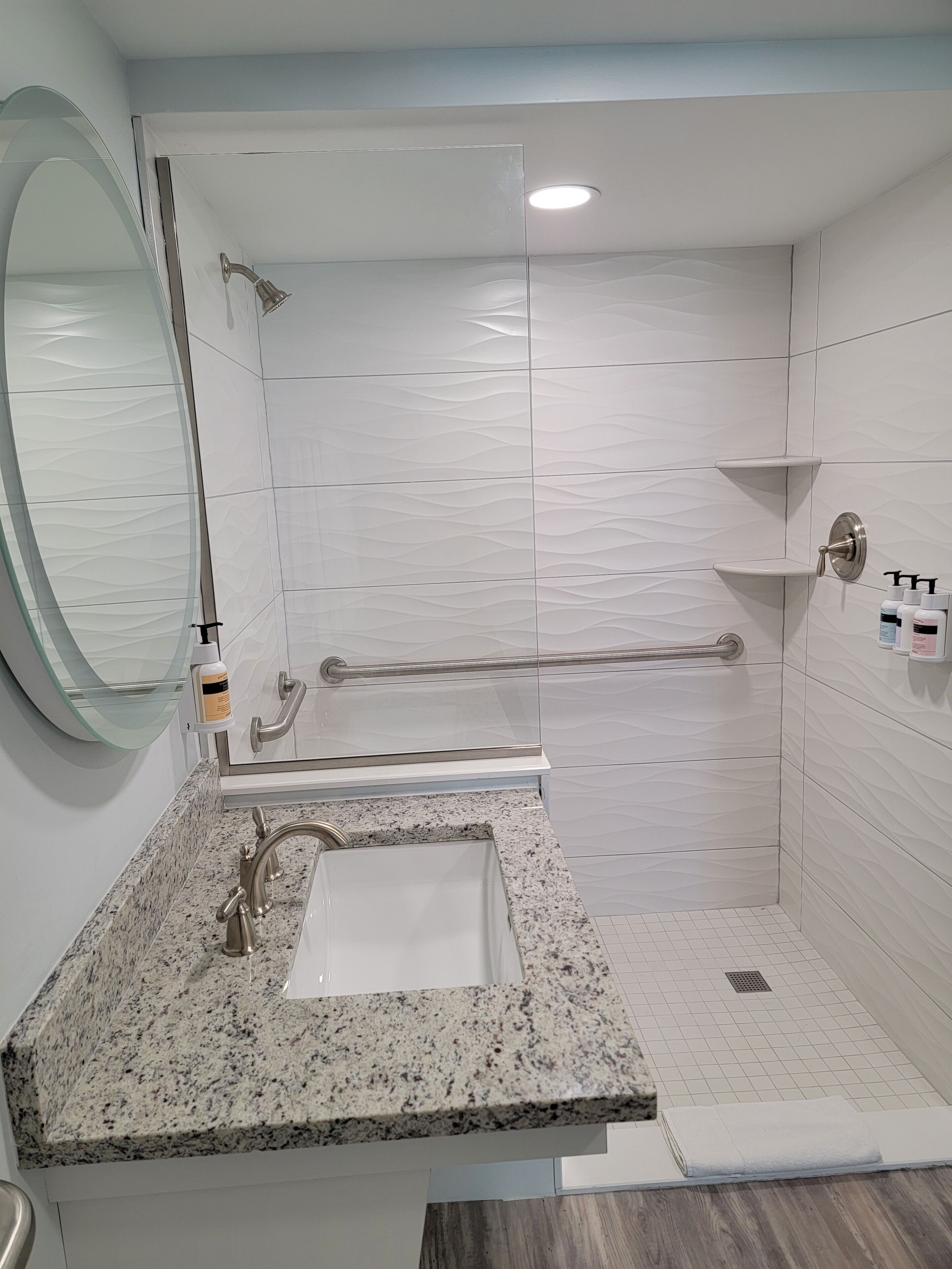 shower, free toiletries, hair dryer, towels