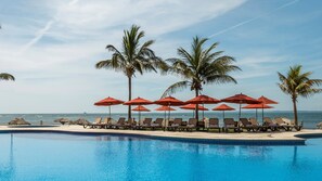 Outdoor pool, open 8:00 AM to 8:00 PM, pool umbrellas, sun loungers
