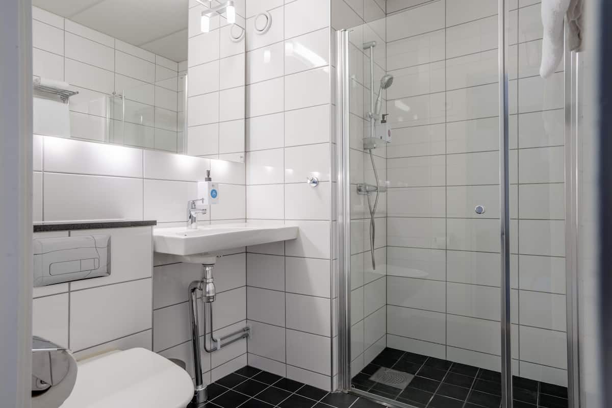 single room, no windows (compact) | bathroom | combined shower/bathtub, hair dryer, towels
