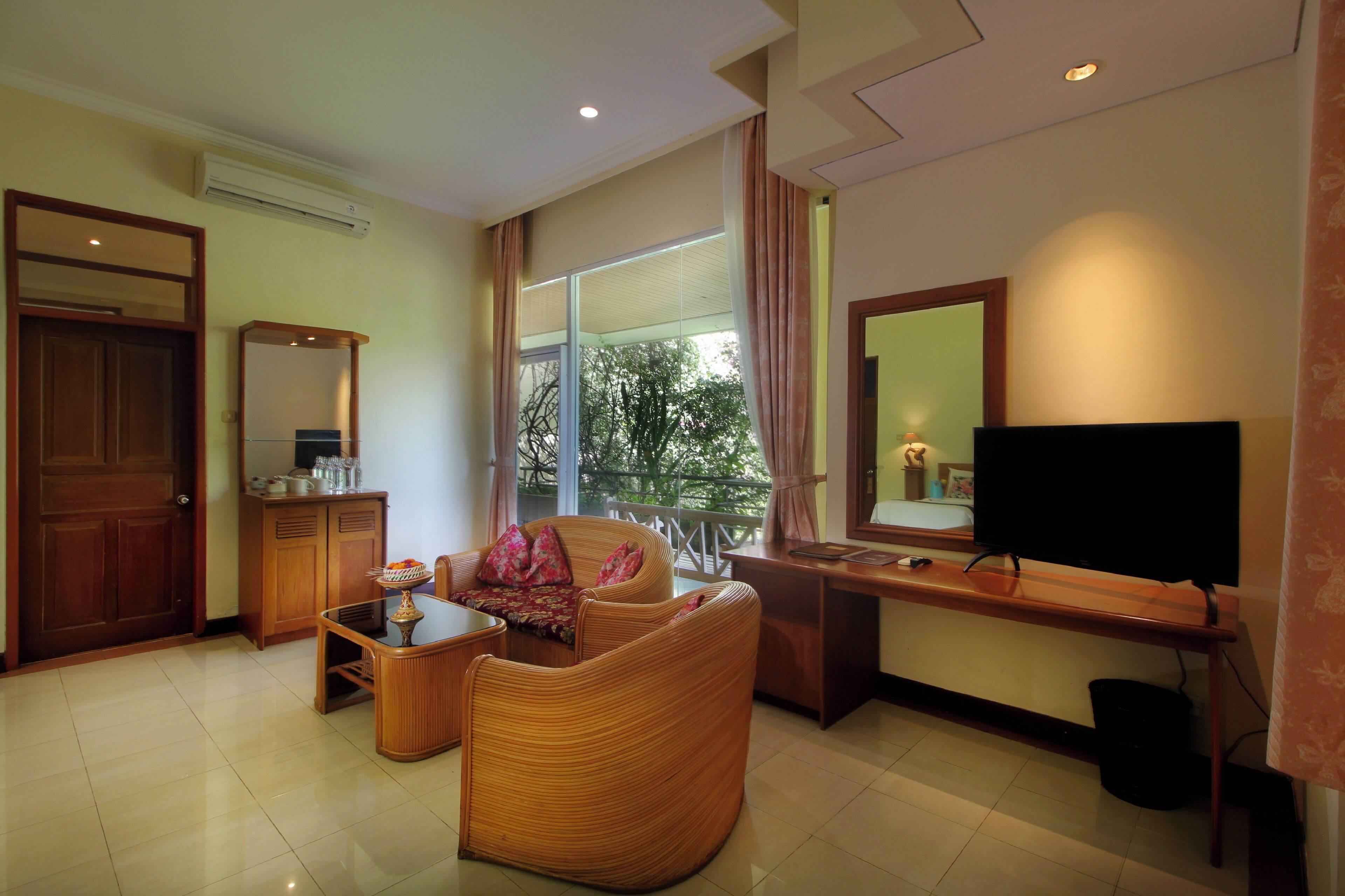 family room | in-room safe, desk, laptop workspace, iron/ironing board