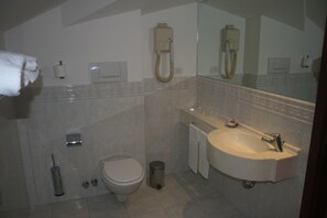 Shower, free toiletries, hair dryer, bidet