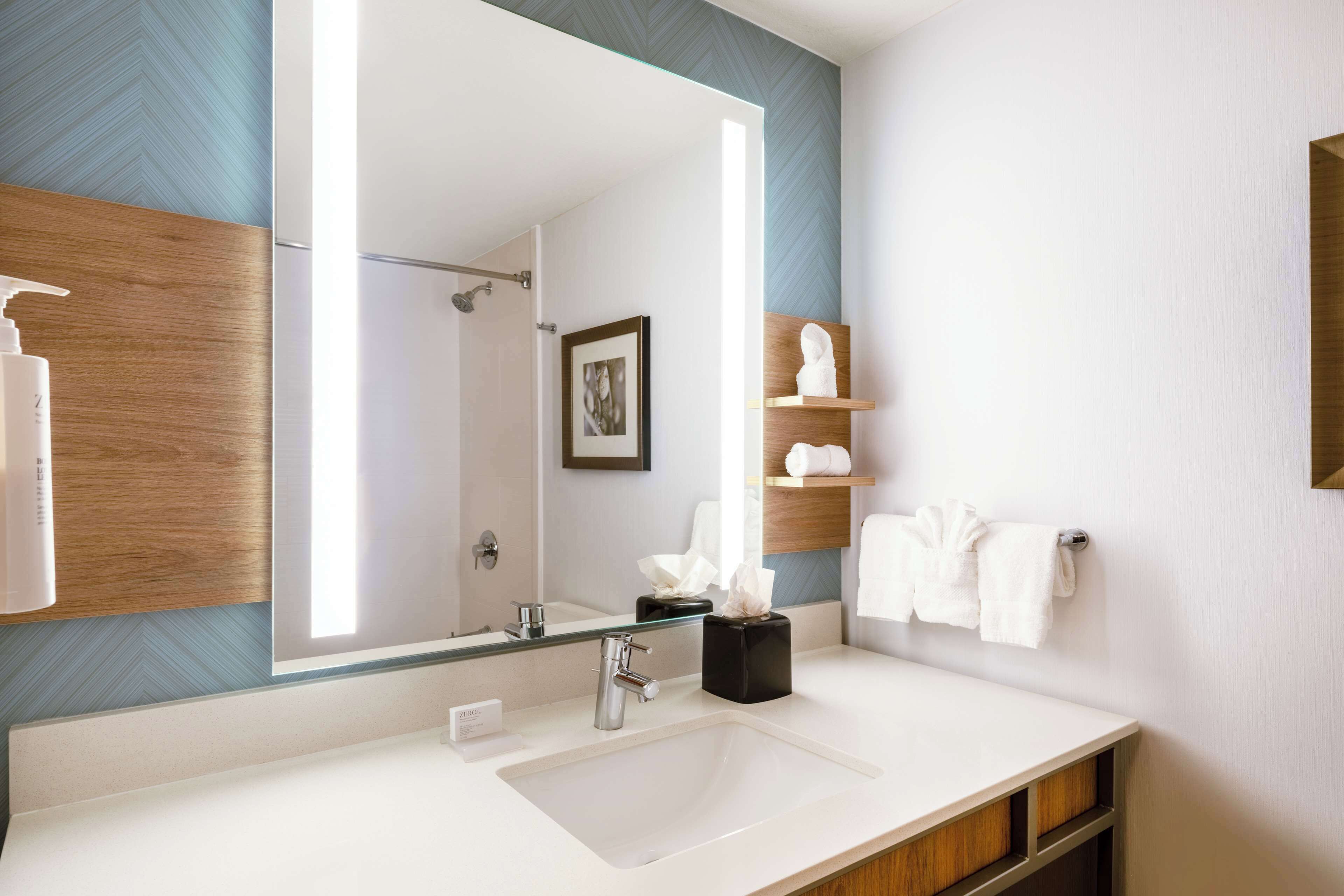 eco-friendly toiletries, hair dryer, towels, soap