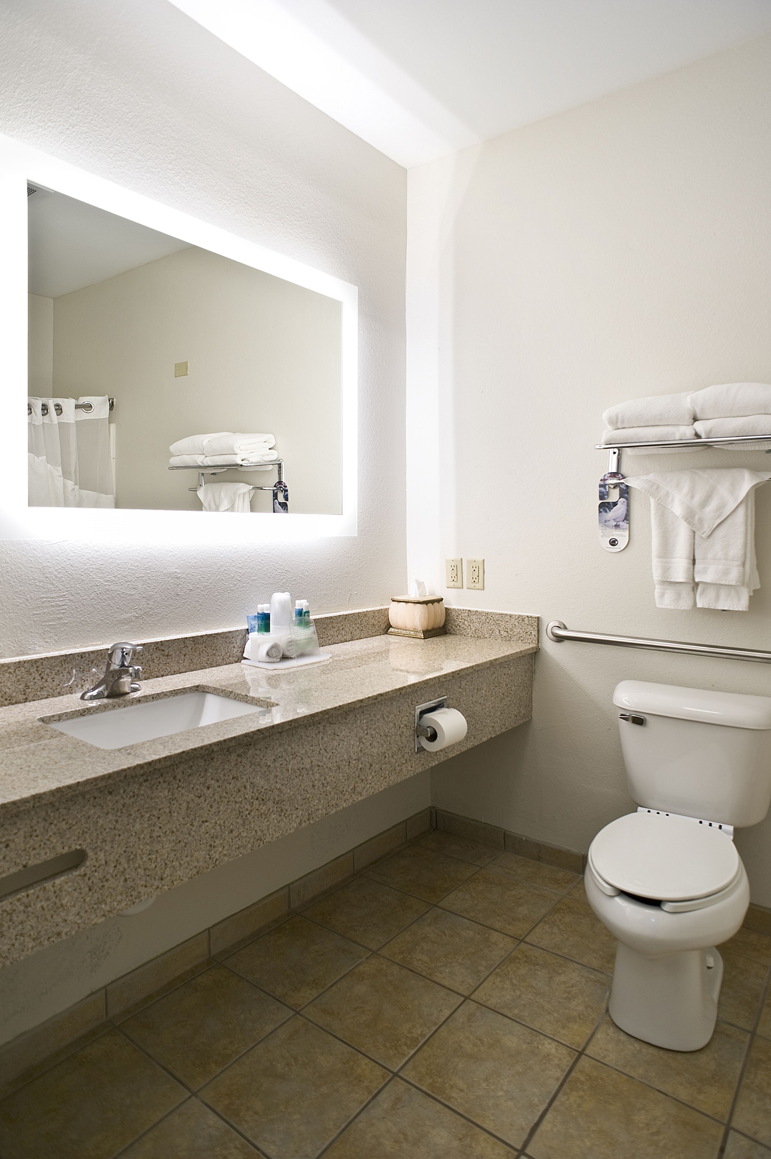 combined shower/bathtub, free toiletries, hair dryer, towels