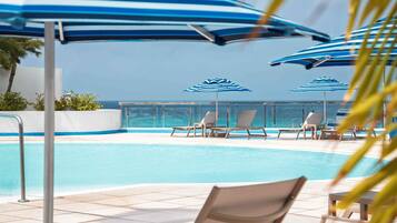 Außenpool, Sonnenschirme, Liegestühle
