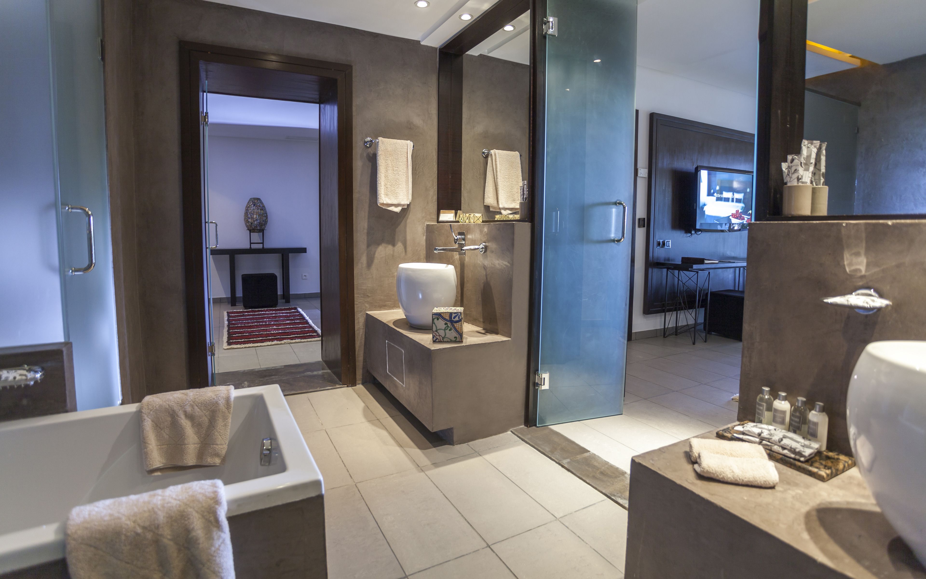 eco-friendly toiletries, hair dryer, bathrobes, slippers