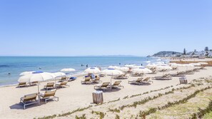 Private beach, sun-loungers, beach umbrellas, beach towels
