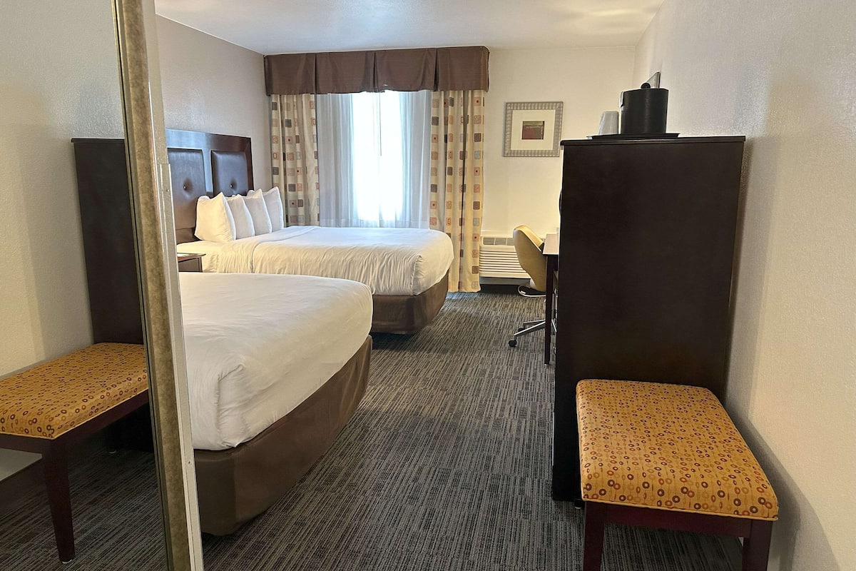 Standard Room, 2 Queen Beds, Non Smoking | Pillowtop beds, desk, laptop workspace, blackout drapes