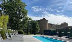 Outdoor pool, sun loungers