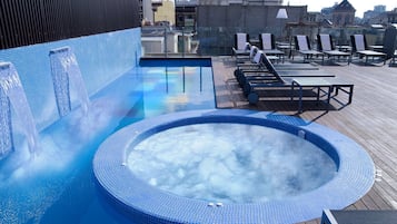 Outdoor pool, pool loungers