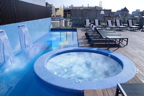 Outdoor pool, pool loungers