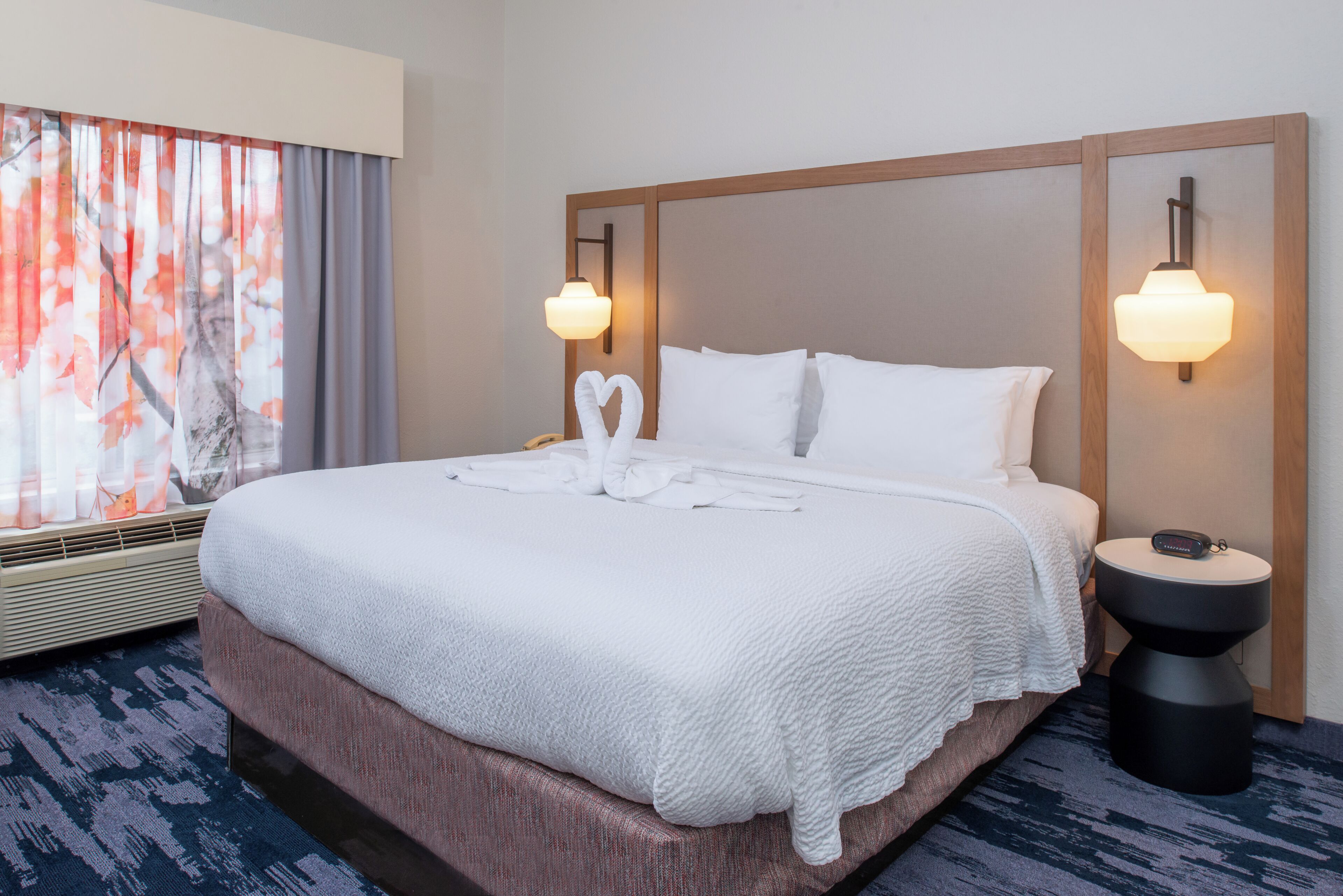 Premium bedding, desk, blackout drapes, iron/ironing board