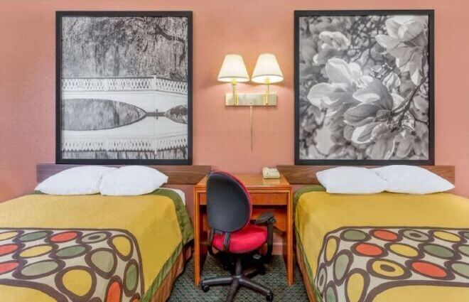 Desk, blackout curtains, soundproofing, iron/ironing board