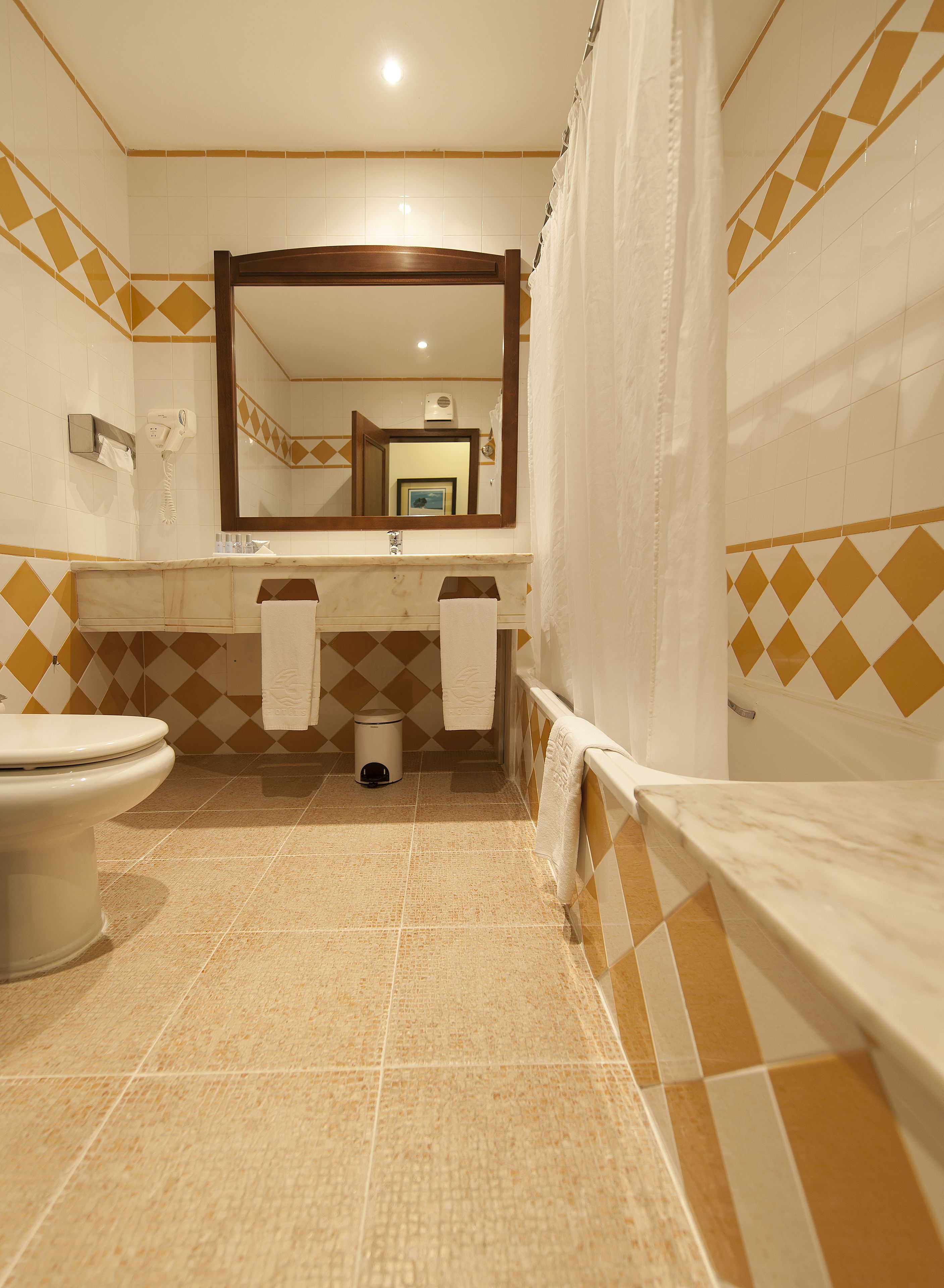 combined shower/bathtub, free toiletries, hair dryer, bidet