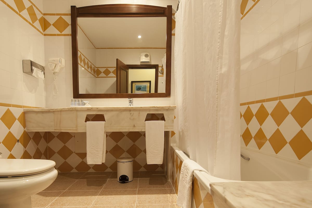 combined shower/bathtub, free toiletries, hair dryer, bidet