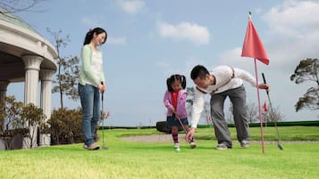 Guests can enjoy a round of golf on our well-manicured course with a beautiful view.