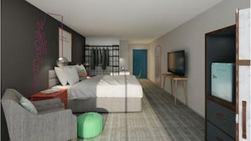 Suite, 1 très grand lit | Bureau, rideaux d’obscurcissement, fer et planche à repasser