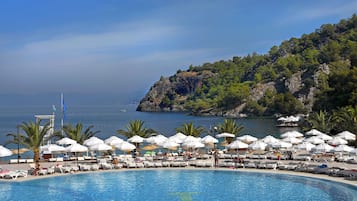 Outdoor pool, pool umbrellas