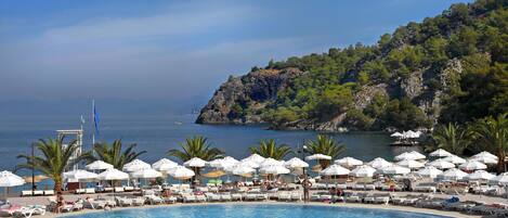 من حمّامات السباحة المغطاة، حمّام سباحة خارجي، مظلات على حمّام السباحة