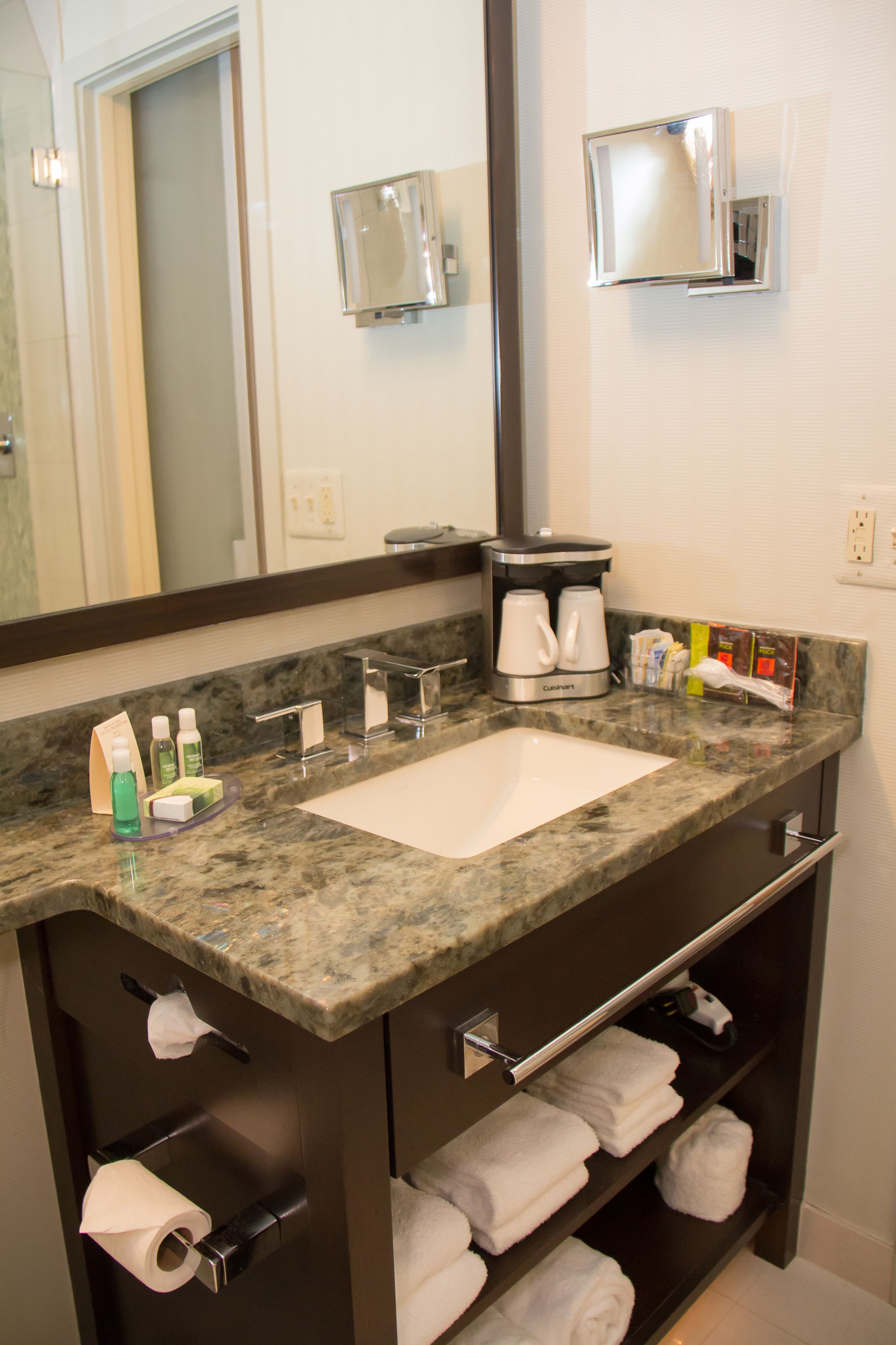 free toiletries, hair dryer, towels