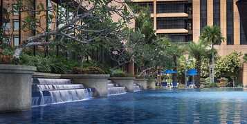 Outdoor pool, pool umbrellas