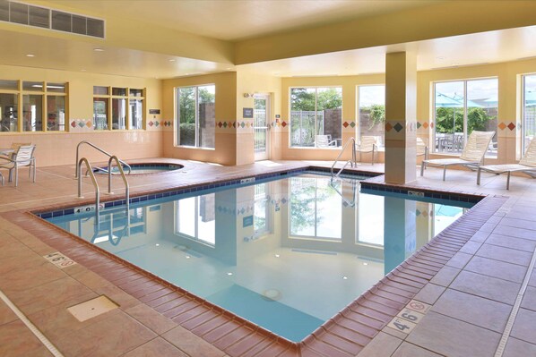 Indoor pool, open 6:00 AM to 10 PM, sun loungers
