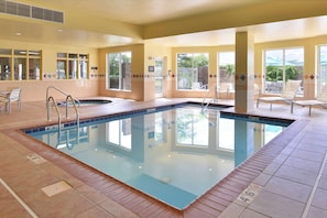 Indoor pool, open 6:00 AM to 10 PM, sun loungers