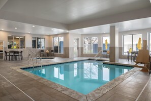 Indoor pool, open 6:00 AM to 10 PM, sun loungers