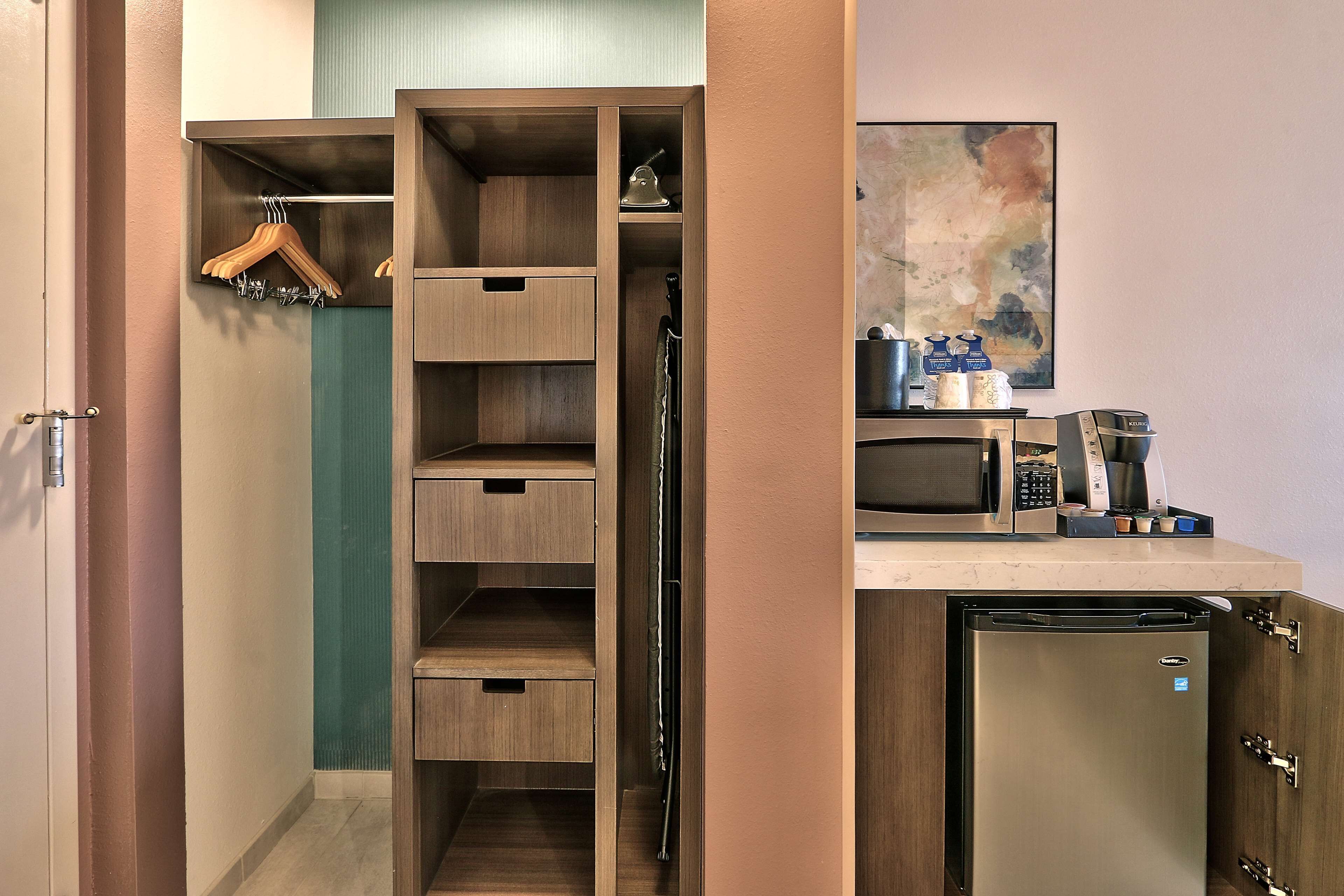 down duvets, desk, laptop workspace, iron/ironing board