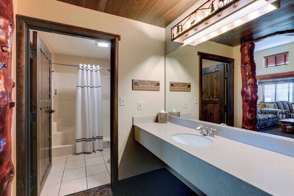 combined shower/bathtub, free toiletries, hair dryer, towels