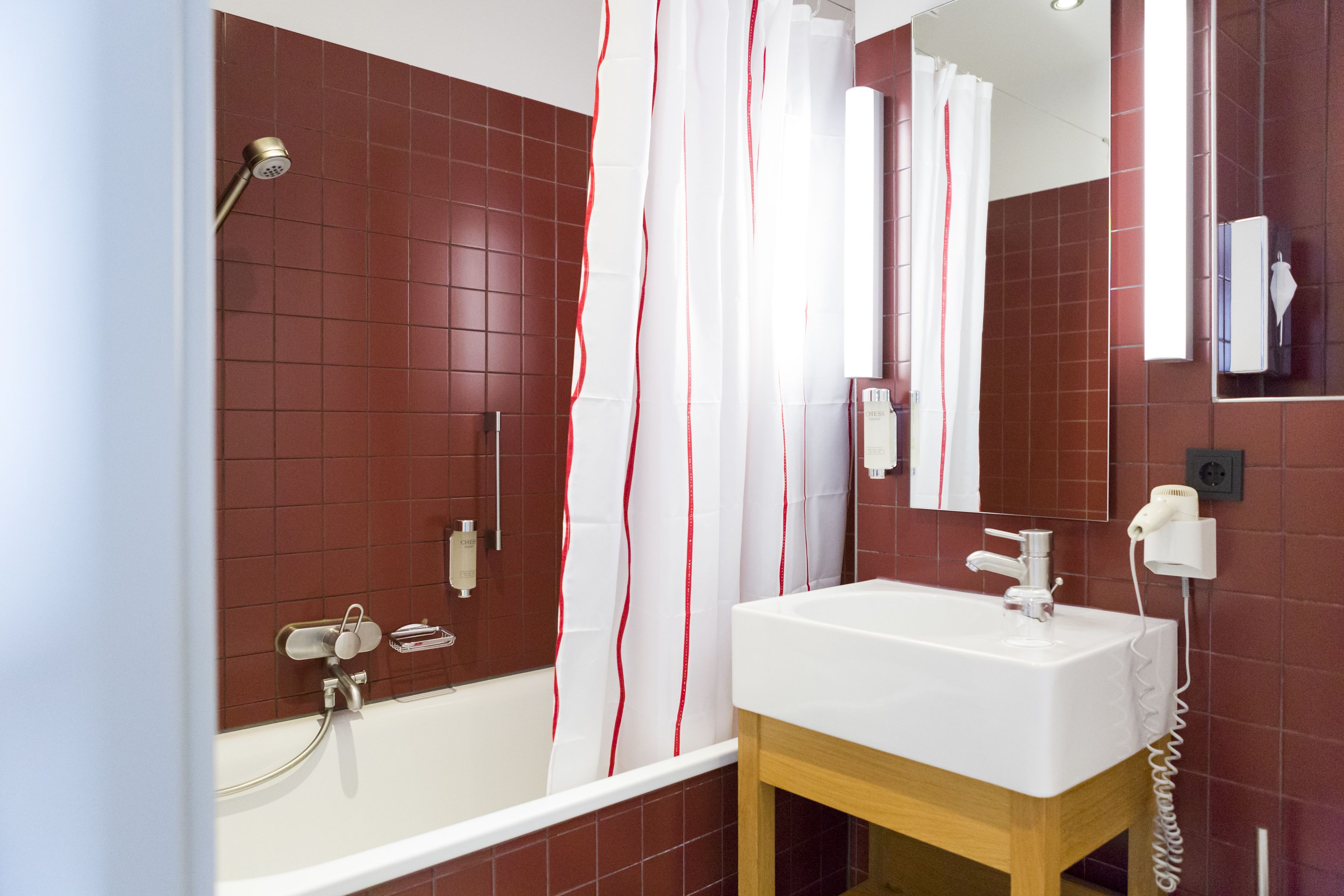 free toiletries, hair dryer, towels