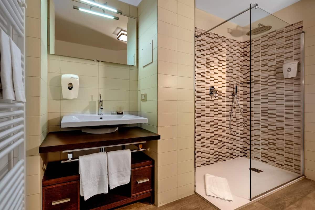 shower, free toiletries, hair dryer, bathrobes