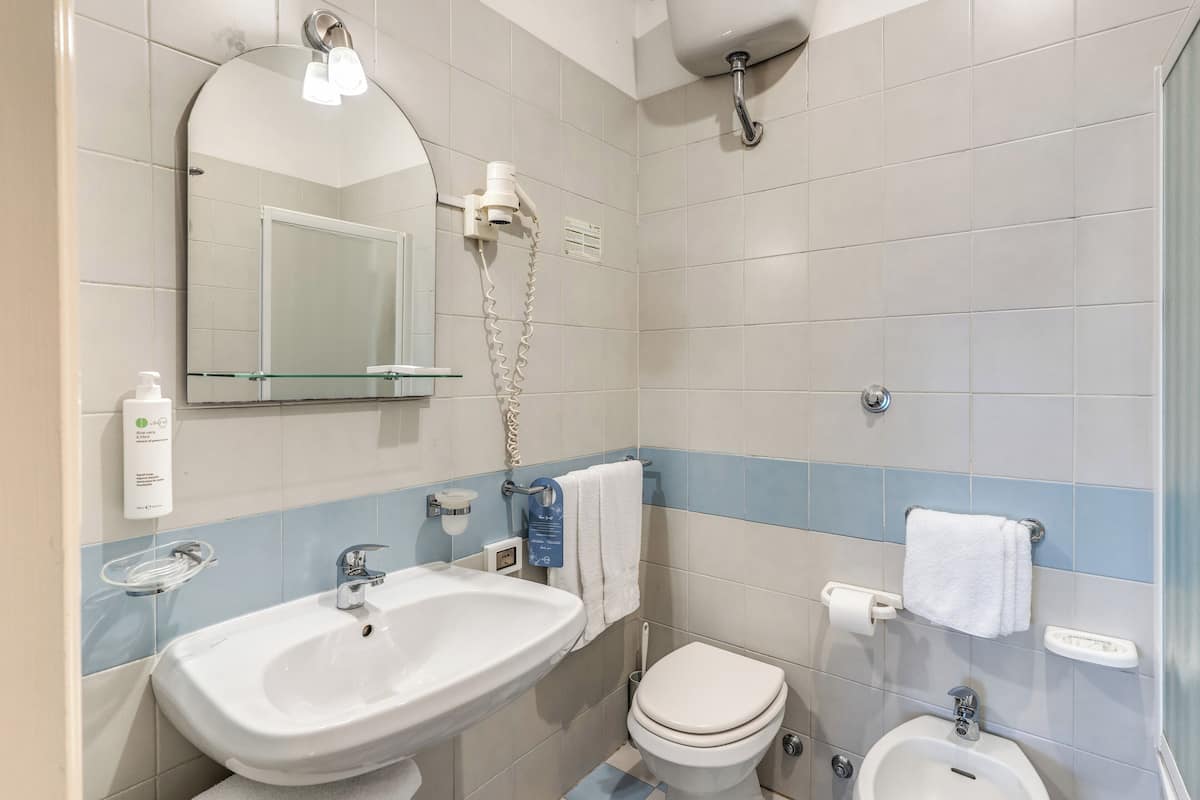 Classic-Dreibettzimmer | Badezimmer | Kostenlose Toilettenartikel, Haartrockner, Bidet, Handtücher