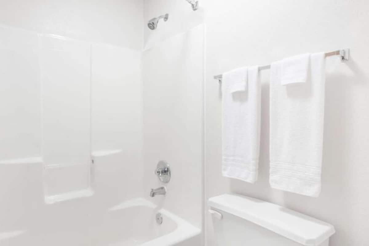 Bathroom | Combined shower/tub, free toiletries, hair dryer, towels