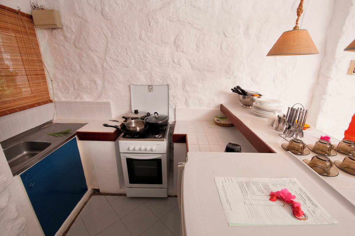 A compact kitchen with a gas stove, oven, and a sink.