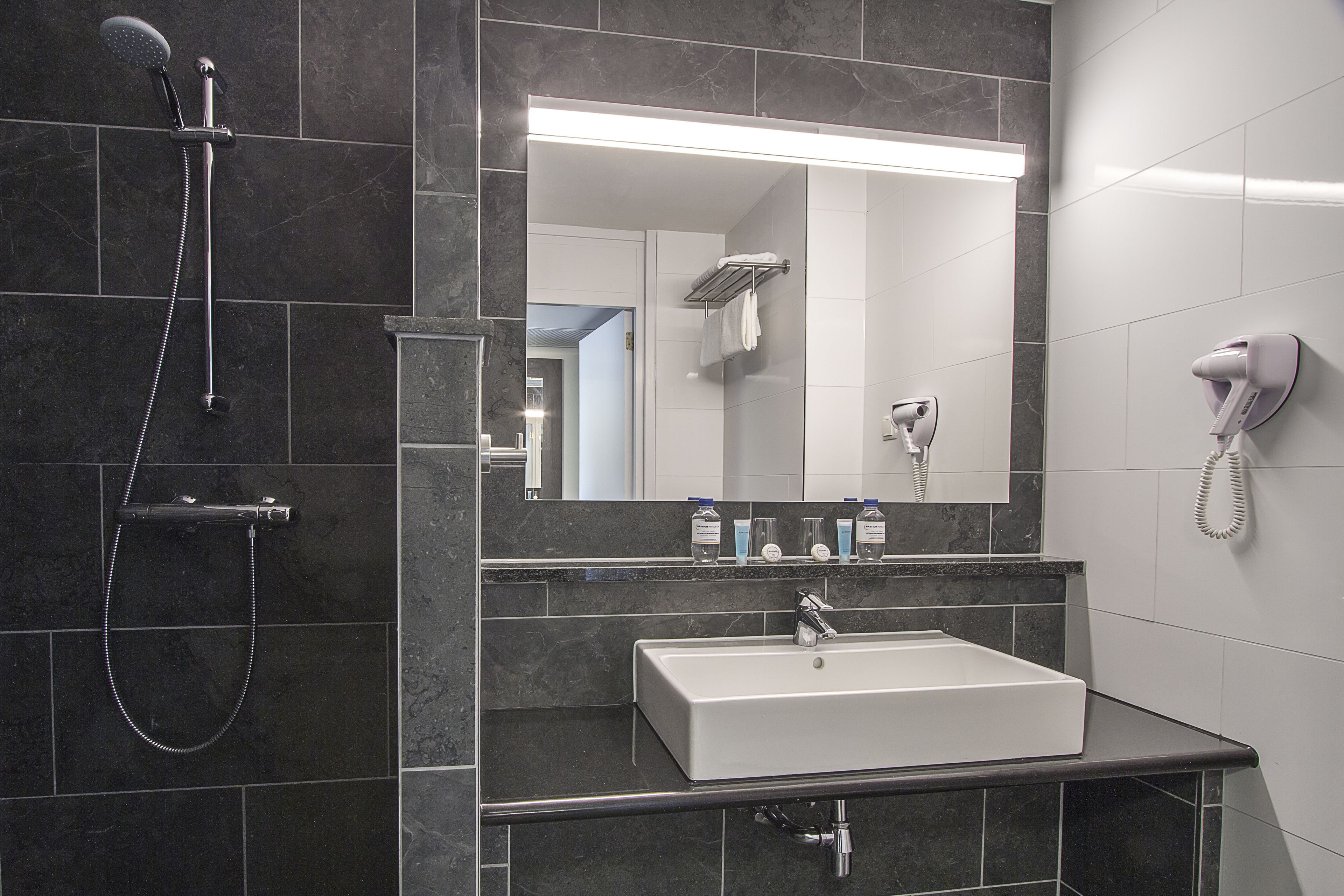 Free toiletries, hair dryer, towels