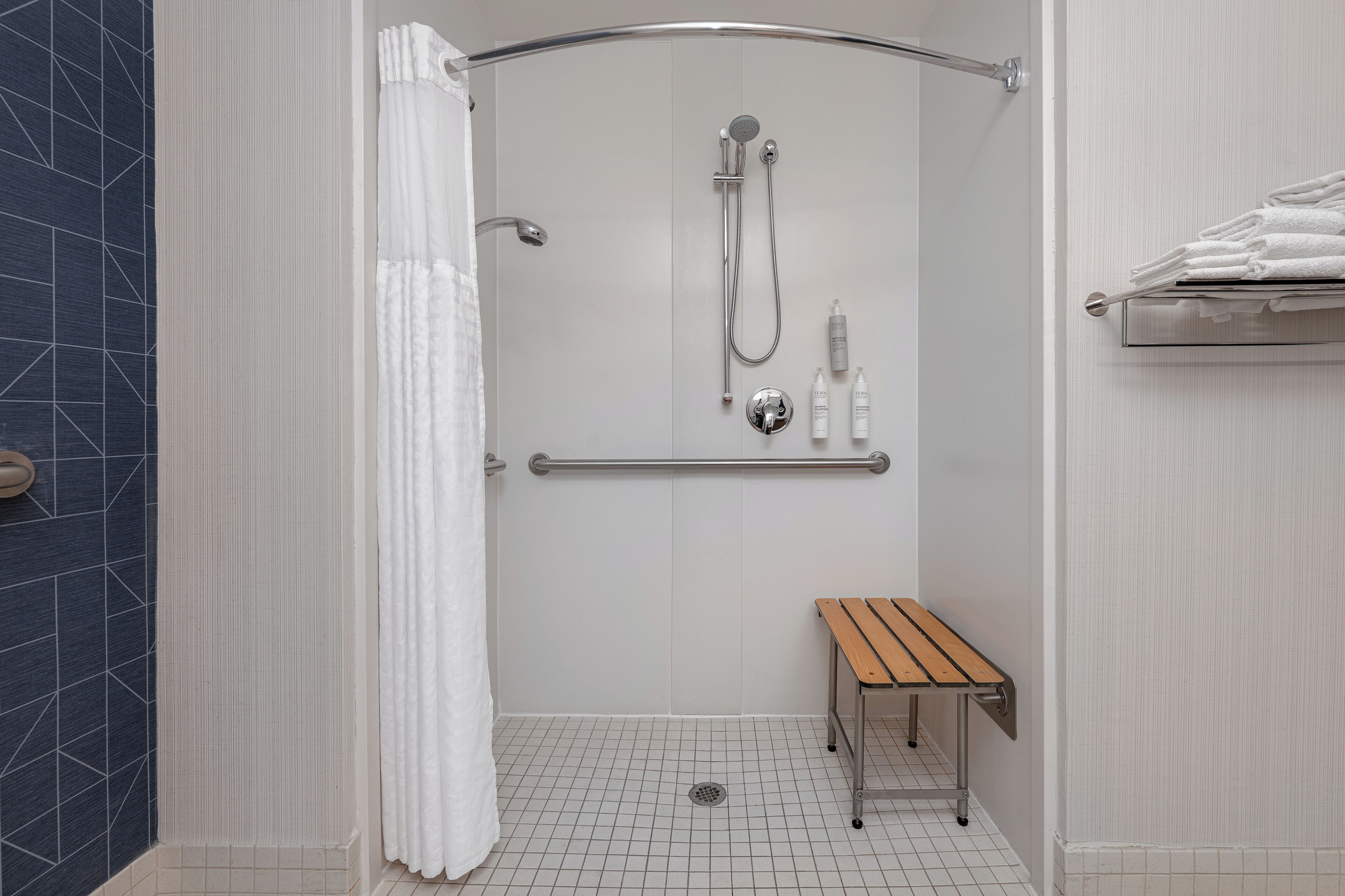 Room, 2 Queen Beds, Accessible (Mobility & Hearing, Roll-in Shower) | Bathroom | Free toiletries, hair dryer, towels, soap