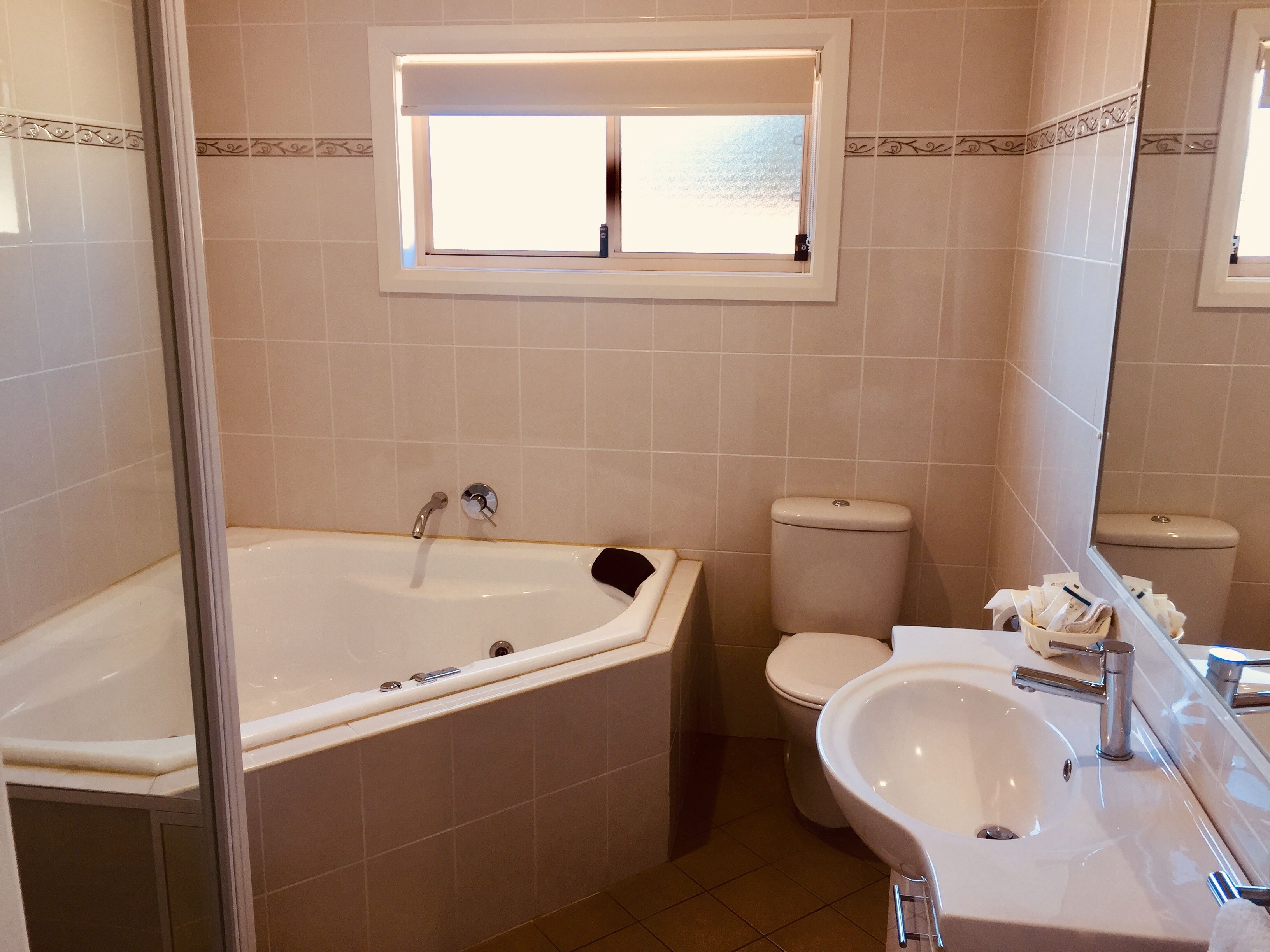 free toiletries, hair dryer, towels