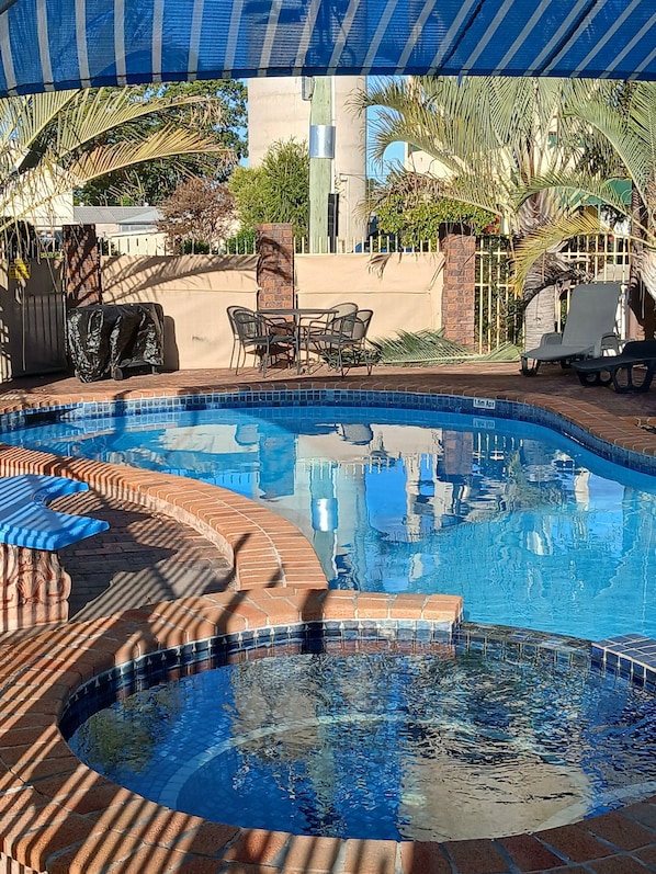 Outdoor pool, sun loungers