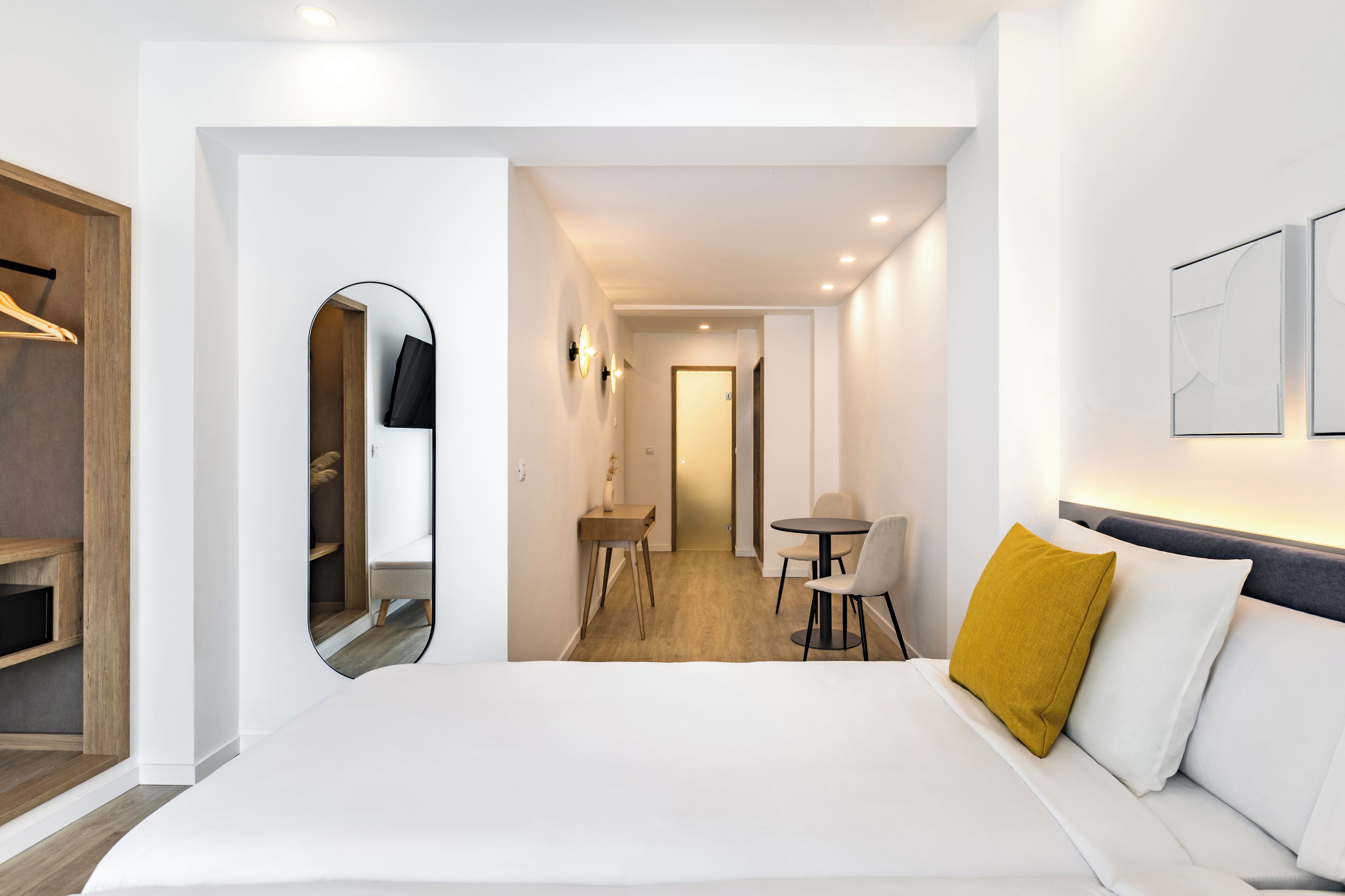 Minibar, desk, laptop workspace, blackout curtains