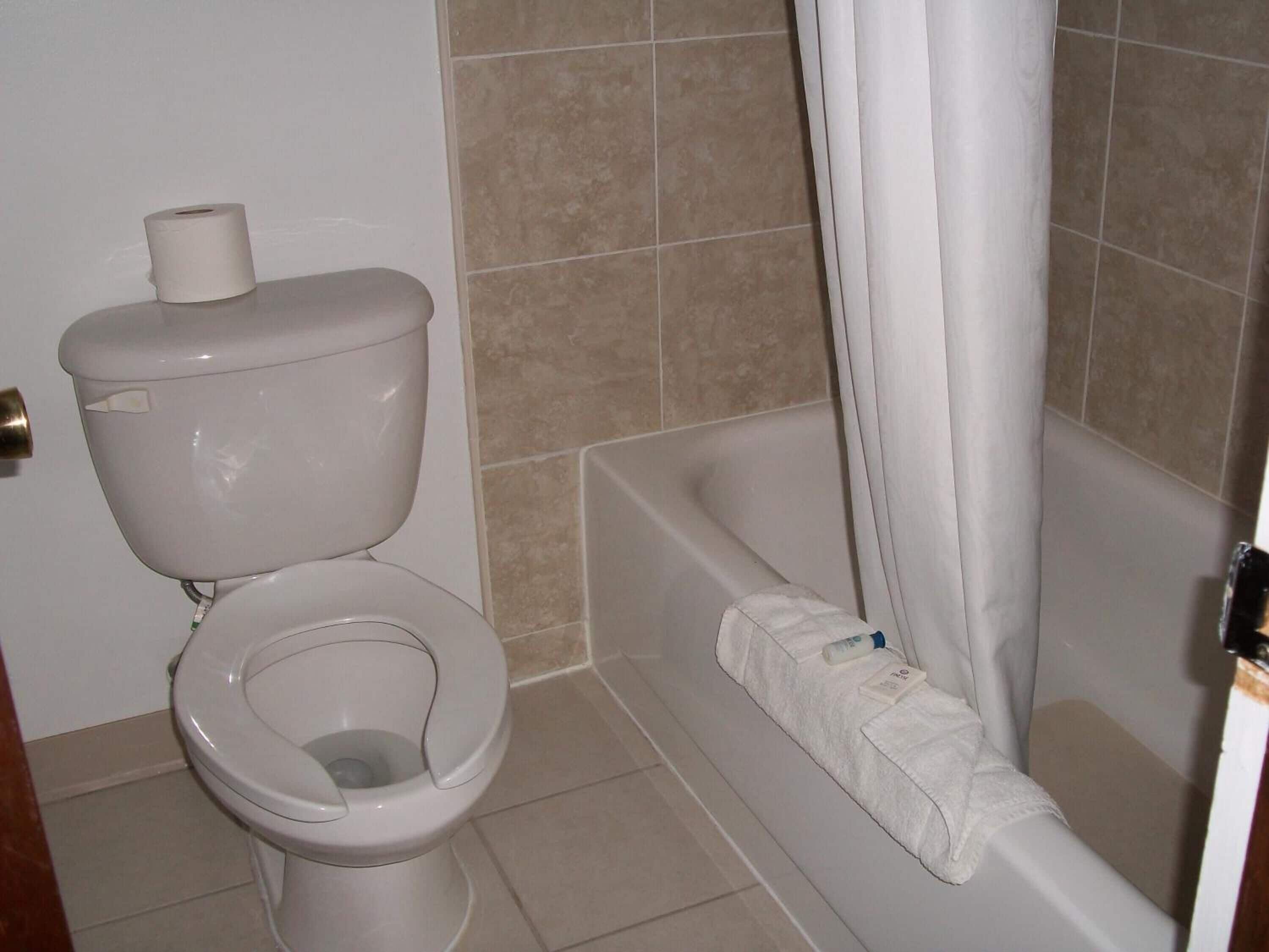 Combined shower/tub, hair dryer, towels