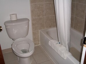 Combined shower/bathtub, hair dryer, towels - A Wyoming Inn (Cody)