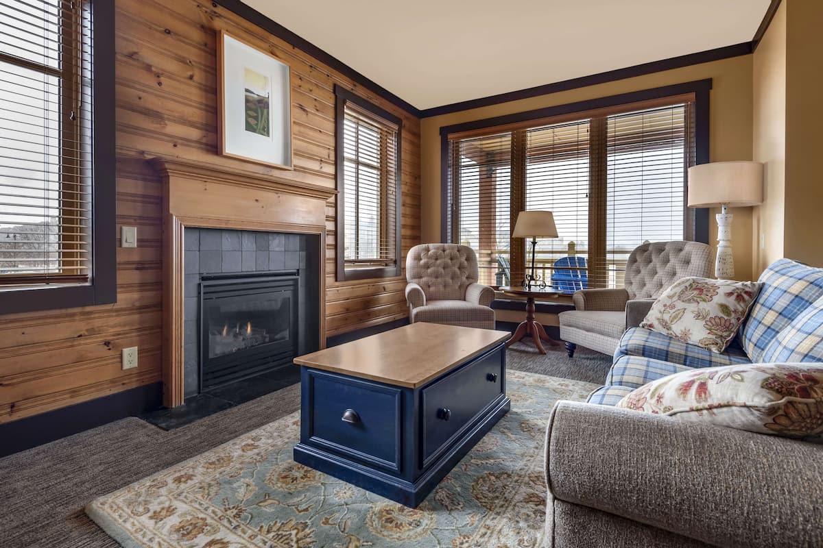 Flat-screen TV, fireplace, DVD player
