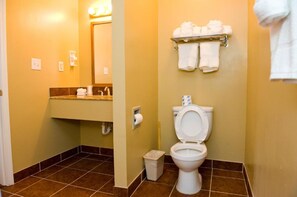 Combined shower/bathtub, free toiletries, hair dryer, towels